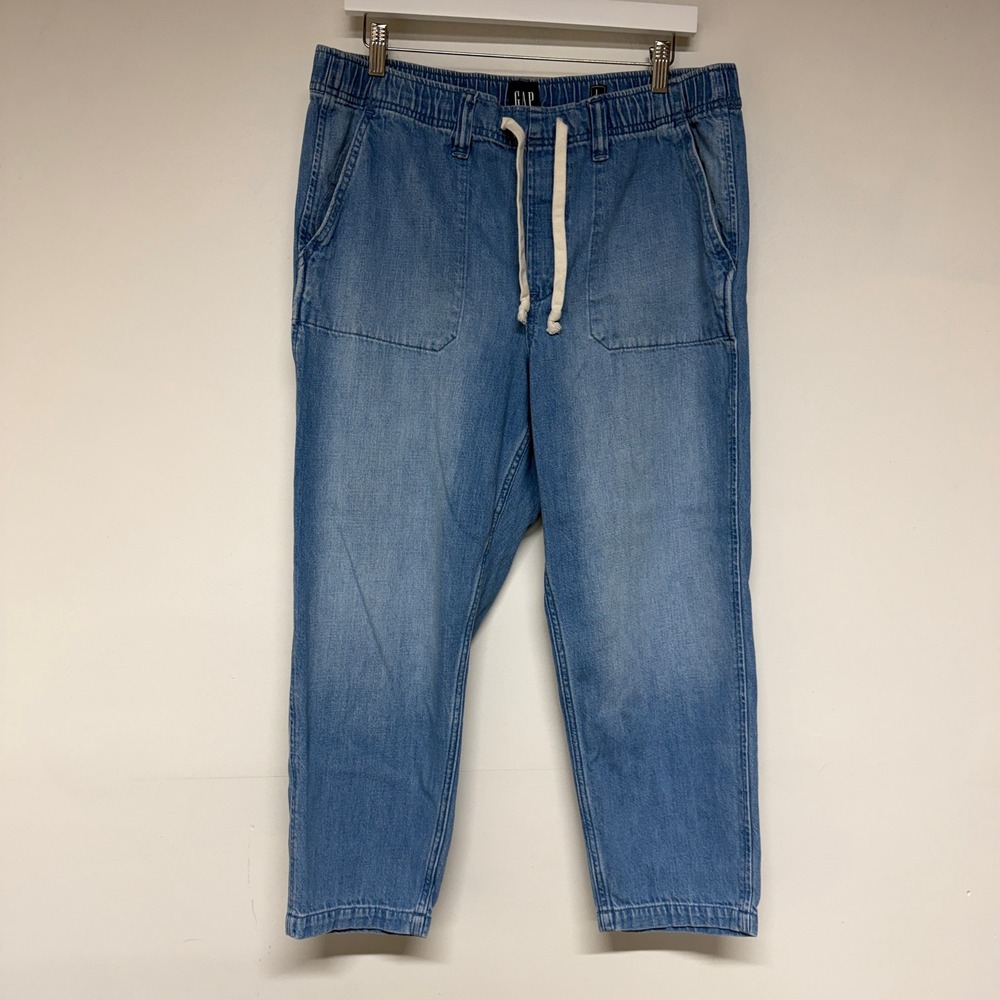Gap Denim Joggers Womens Size L Blue Elastic Waist Drawstring Utility Pants